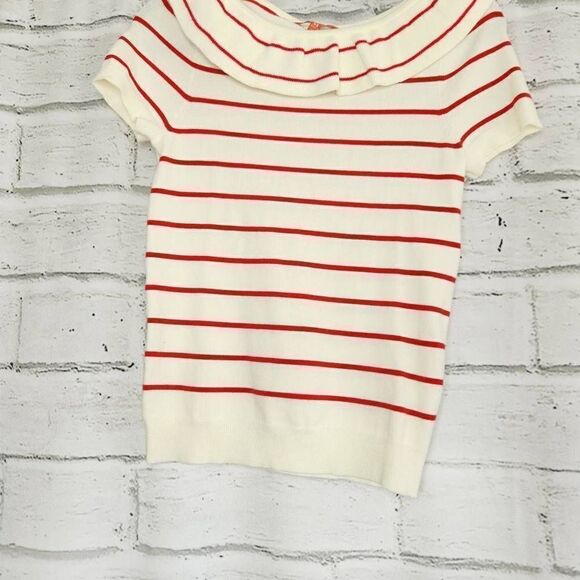Mod Cloth Women's White Knit Striped Ruffle Short Sleeve Top Size Extra Small - Picture 3 of 10